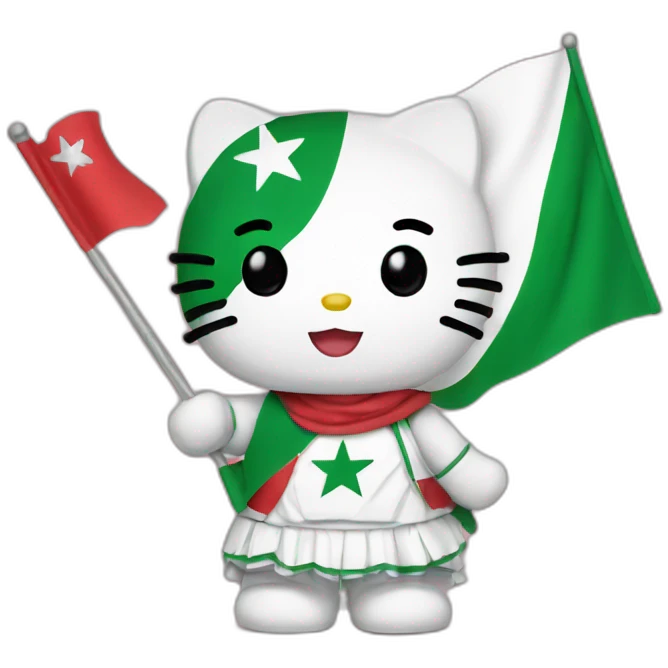 Hello kitty holding algeria flag emoji