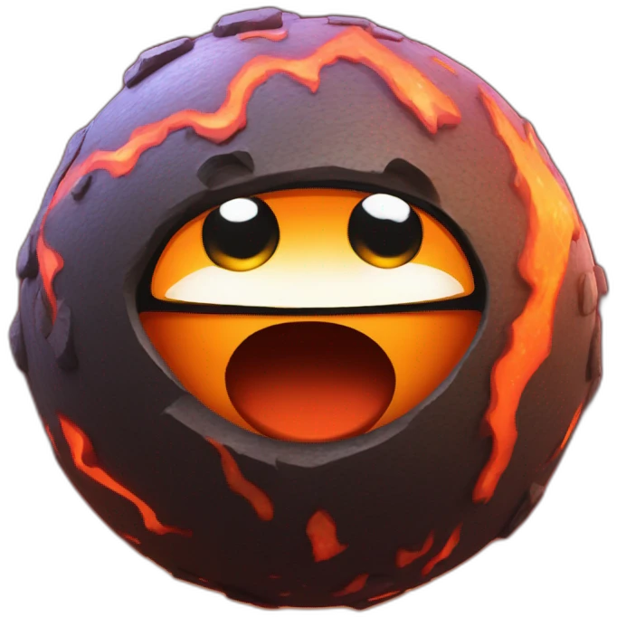 3d sphere with a cartoon lava texture with big kind eyes emoji