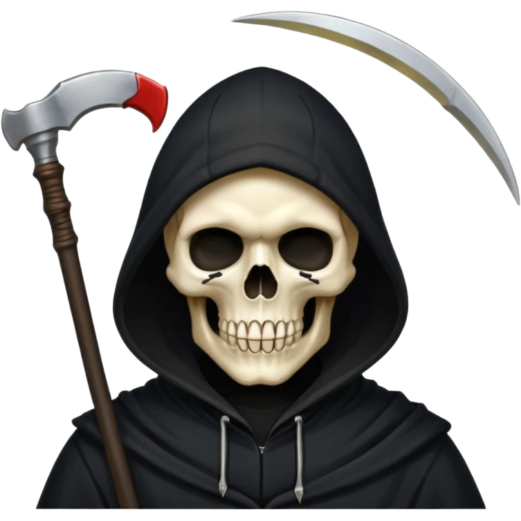 zoomed black hood skull scythe emoji