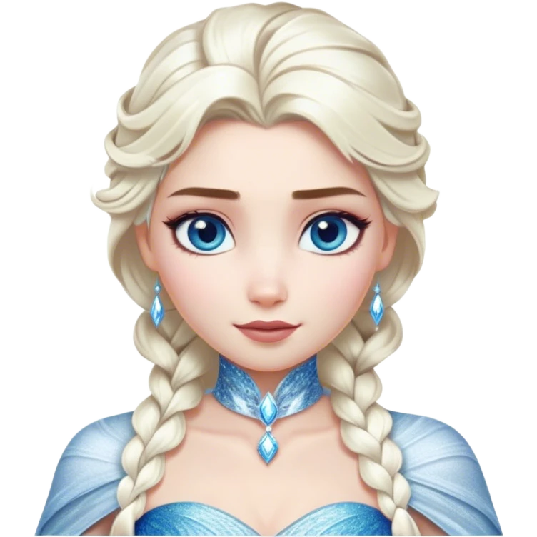 Cinematic Realistic Elsa Portrait, depicted with lifelike skin texture, soft natural lighting, and intricately detailed platinum blonde hair styled elegantly. Her striking, expressive blue eyes exude confidence and grace, complemented by a serene and regal expression. She is dressed in her signature icy attire, with shimmering fabric textures and delicate folds that catch the light beautifully. The portrait features a soft, enchanting glow with a cool, radiant finish, capturing the essence of timeless elegance in a realistic and painterly style, evoking a sense of depth and authenticity. emoji