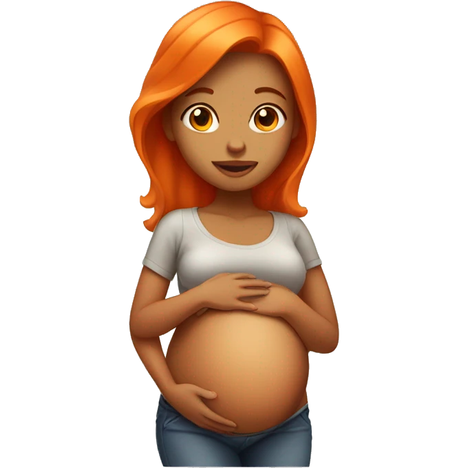 Tan girl with orange hair holding her pregnant stomach emoji