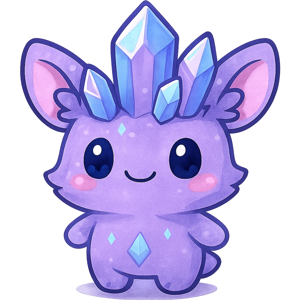 Add cute chibi-style ears to the crystal sprite creature. Keep the background transparent. The style should resemble a cute chibi character with clear, adorable ears, maintaining the original crystal sprite look. emoji