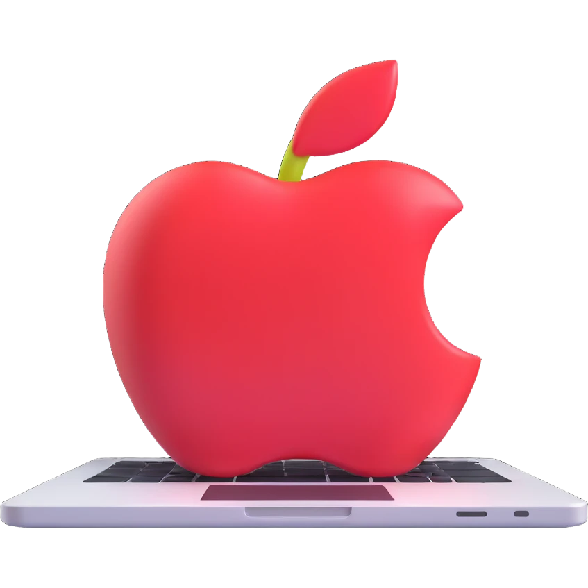 Remove the Mac logo from the laptop, keeping the rest of the image unchanged. Maintain the modern 3D Apple emoji style, soft shadows, glossy details, and transparent background. emoji