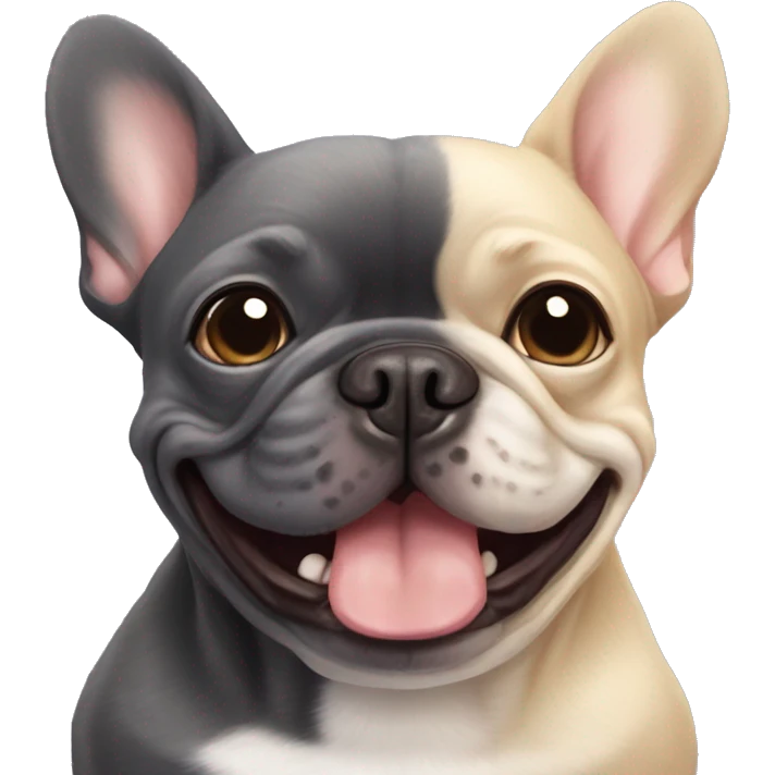 dark gray french bulldog happy alongside a pomeranian, best friends emoji