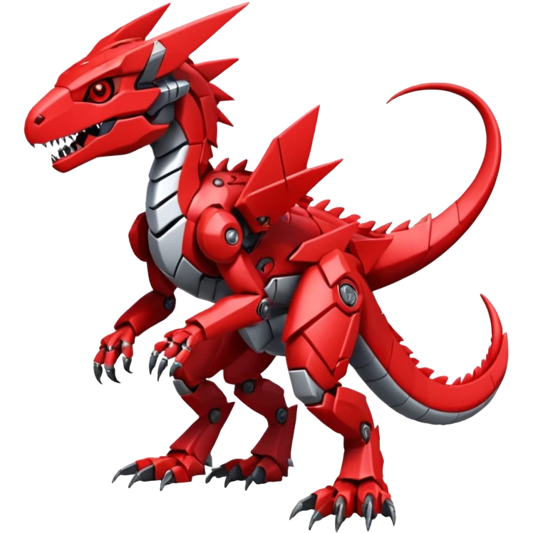 Cool Edgy Futuristic Red Digimon-Fakemon-Guilmon-Velociraptor-Dragon-Mecha full body emoji