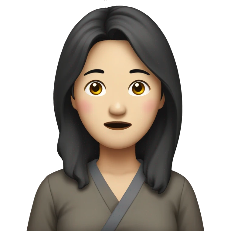 Middle-aged Korean woman in her 40s, with only one hand on her head, distressed face, black hair emoji