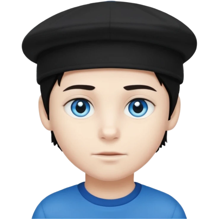 Menino branco de cabelo escuro, boné preto, olhos azuis emoji