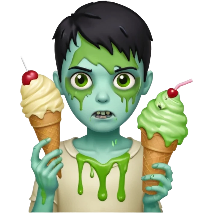 zoombie boy black hair, holding ice cream emoji