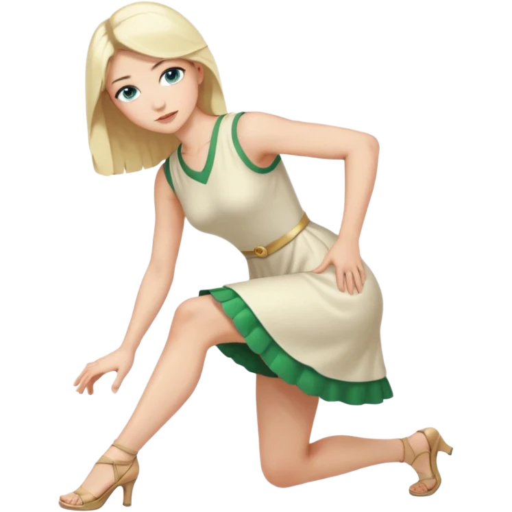 King, upright, black Hair, blue eyes, whole body, Woman, blonde Hair, Green eyes, bending knee, sleveless White Dress, emoji