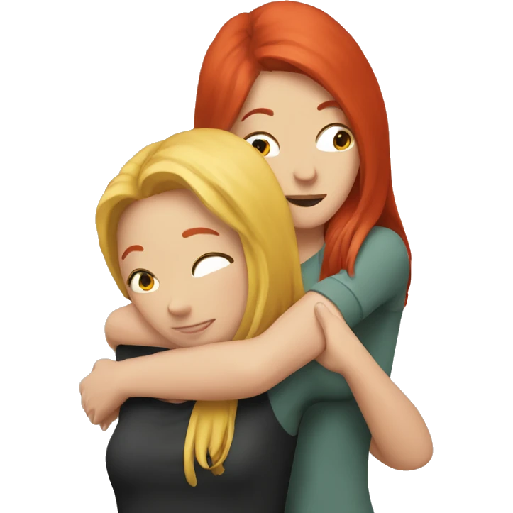 Two girl friends hugging . One blonde one red head  emoji
