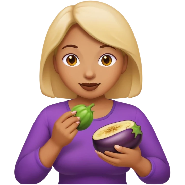 Round woman emoji eating a eggplant emoji