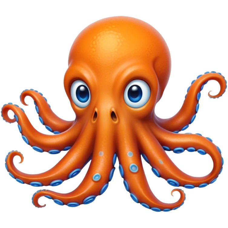 Cinematic Realistic Comical Octopus Portrait Emoji, Head tilted dramatically with an exaggeratedly amused expression, featuring a striking, glossy orange body adorned with bold blue rings and wide, expressive eyes brimming with playful disbelief; rendered with vivid natural textures and dynamic highlights, high shine, dramatic yet playful, styled with an air of cheeky ocean mischief, soft glowing outline, capturing the essence of a spirited and over‐the‐top octopus that looks ready to squirt ink its way into viral fame! emoji