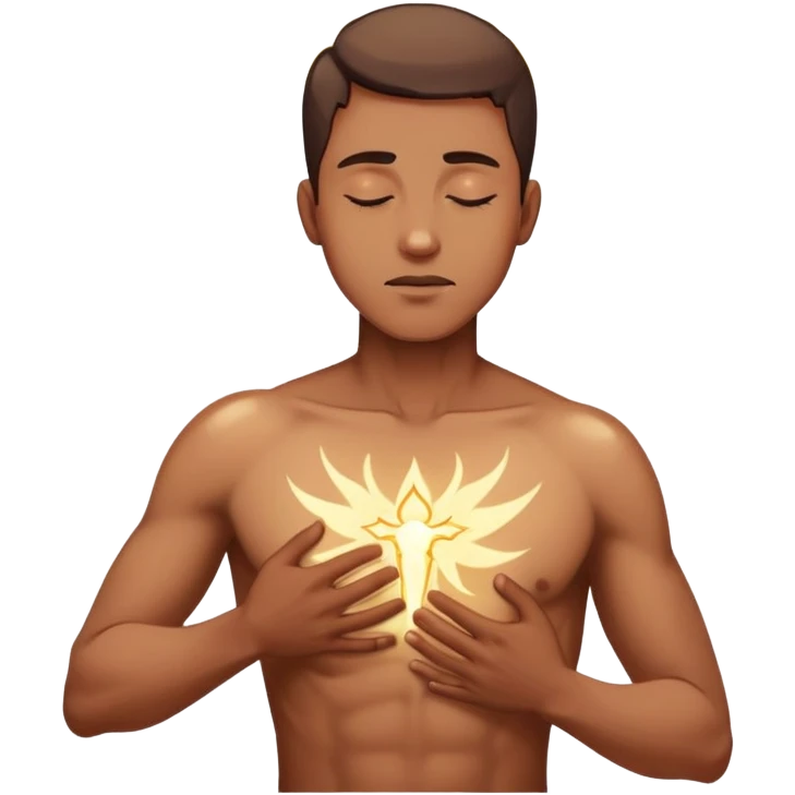 transition from a man with a spiritual pain on his chest growing up to a man with a soul glowing on his body representing his healed version karmically and using that energy to heal others emoji