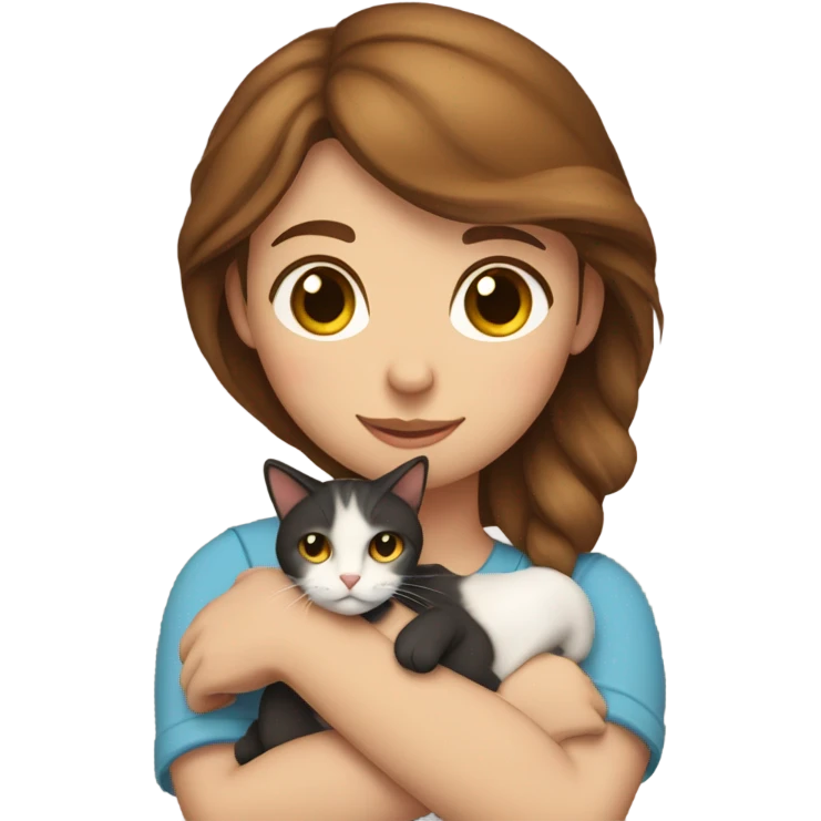Girl with brown hair holding a calico cat  emoji