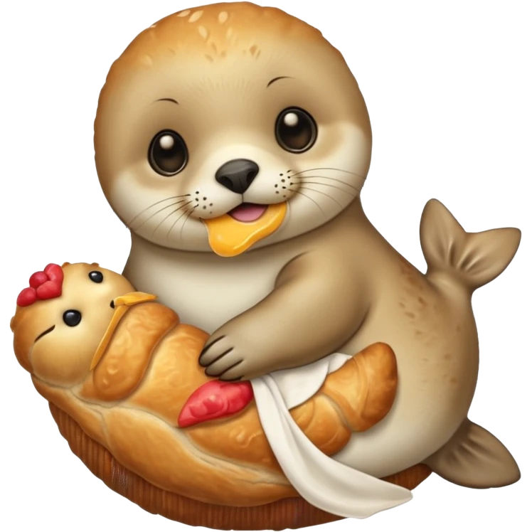 Baby seal holding a croissant emoji
