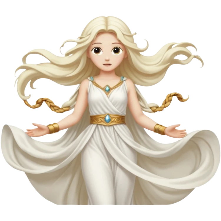 Aura, Breeze Goddess from Rome Mythology with long white blonde hair, white outfit emoji