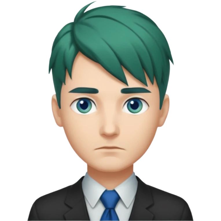 Man with Green Ponytail – dark-green tied hair, calm serious face. emoji