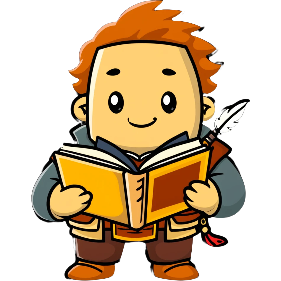 Varric Tethras storyteller with quill and book emoji