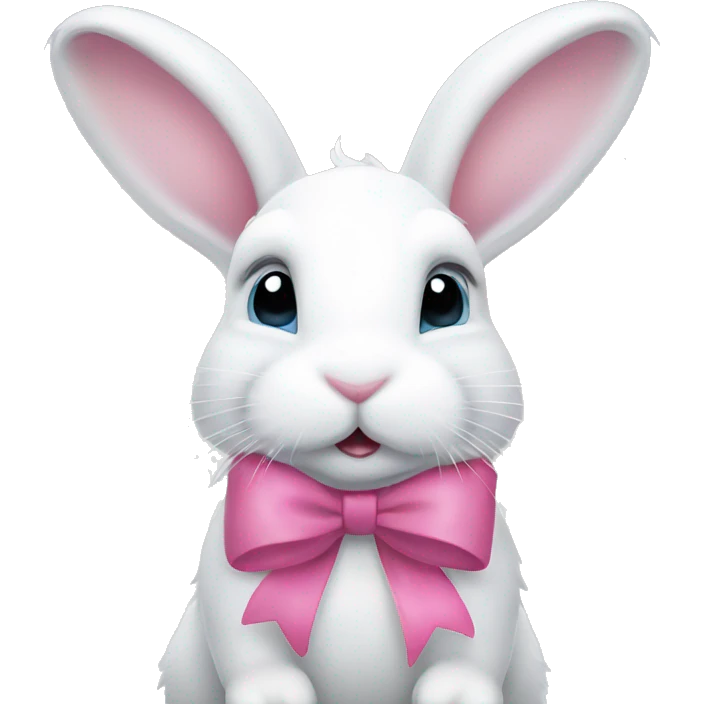 white bunny in the snow with pink bow emoji