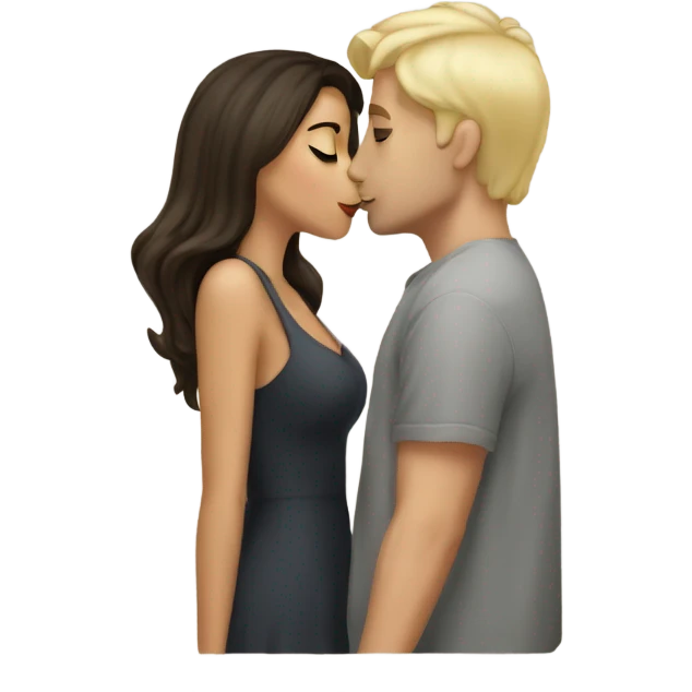 brunette girl kissing blonde man emoji