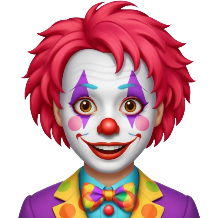 Clown – Bright makeup, red nose, colorful wig, exaggerated smile emoji