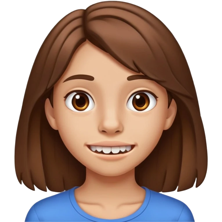Teenage girl with big jaws. She is 15 y.o with brown hair and petite nose emoji
