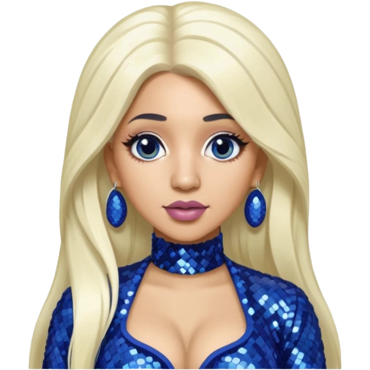 Cardi B with long white blonde hair, indigo sequin outfit emoji