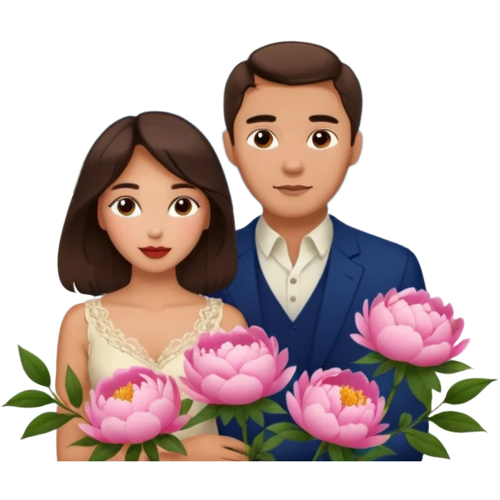Couple traveling in Montenegro russian man and elegant  Latina girl delicate peonies and mountains in the background  emoji