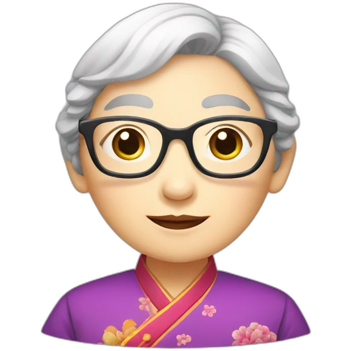 Chinese seniors lady wear Chinese traditional dress wear glasses show appreciation sign emoji