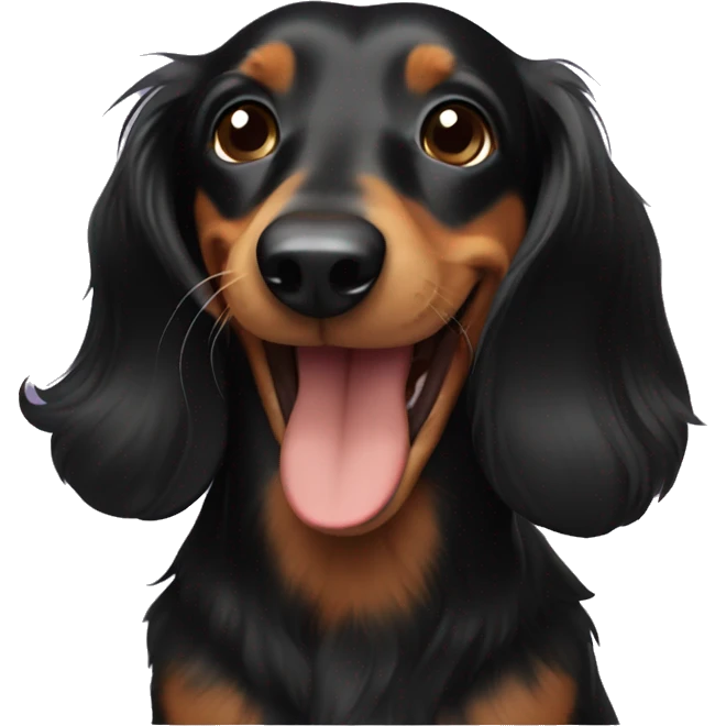 Black and tan long haired dachshund smiling emoji