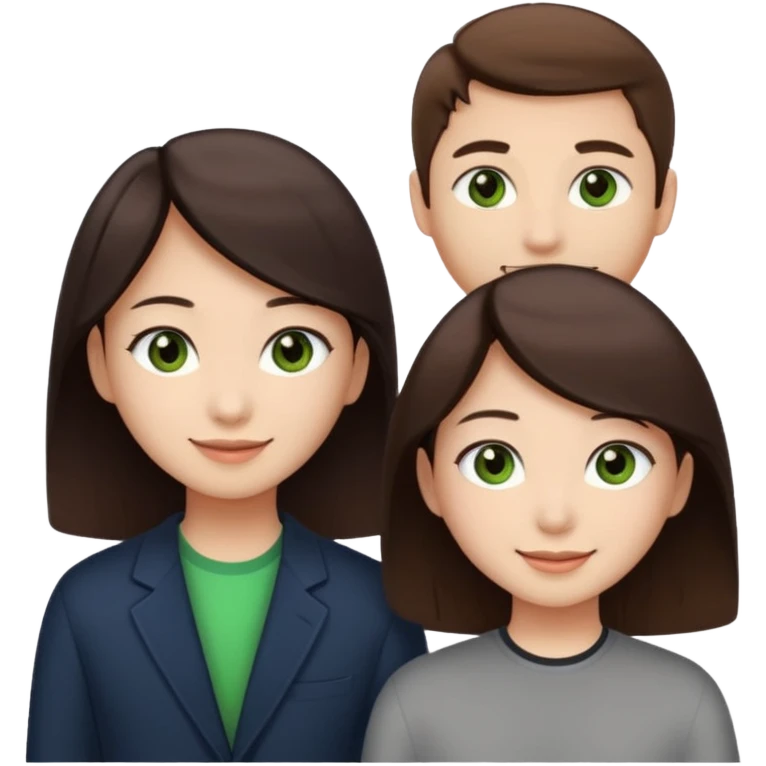 An Asian girl with brown eyes and dark brown hair, with her white boyfriend who has green eyes and light brown hair. emoji