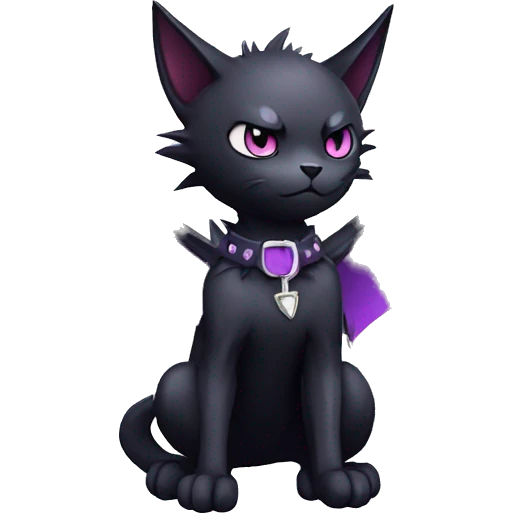 cool edgy black punk Purple nargacuga-bat-cat-Fakemon collar full body emoji