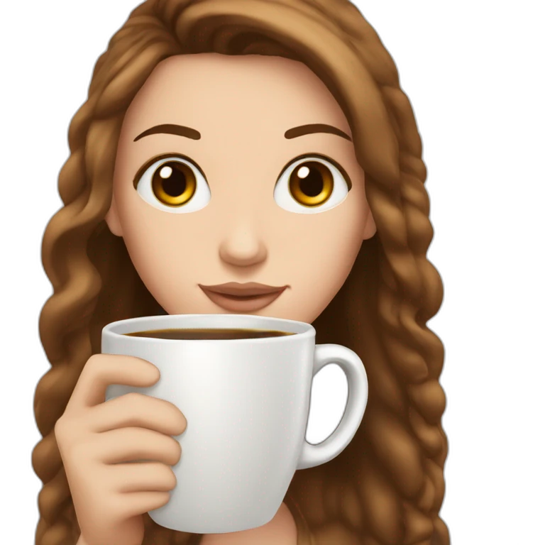 white girl brown hear and cup of coffee in hand emoji