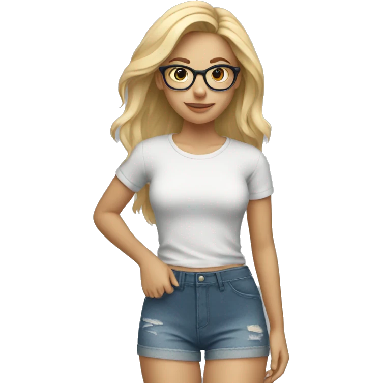Blonde girl with glasses holding shorts hair emoji