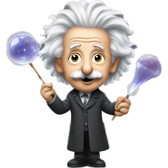 Albert Einstein holds a magic wand in his hand emoji