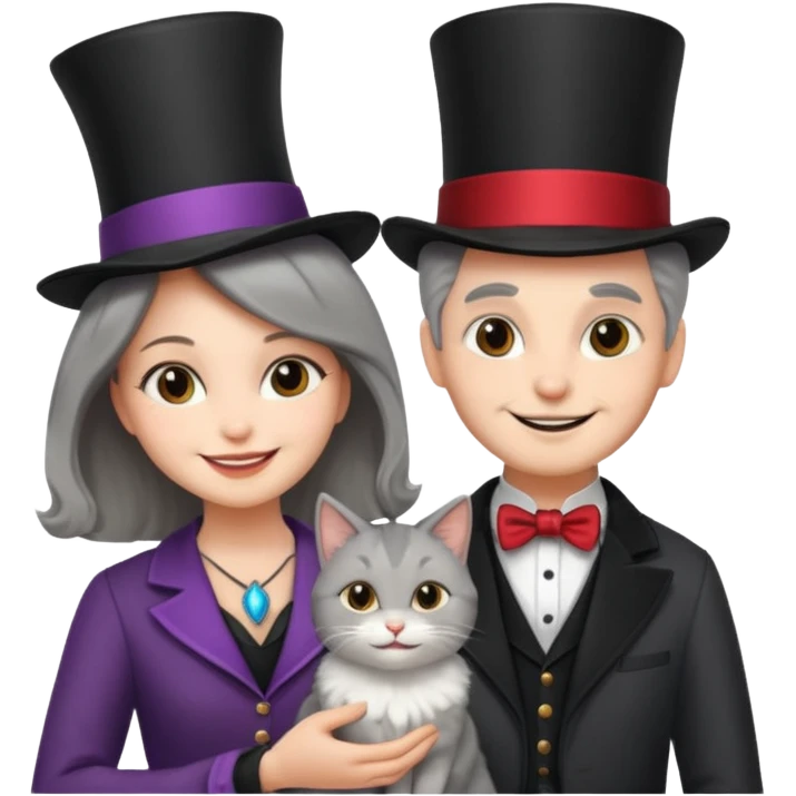 magician couple and their pet cat emoji