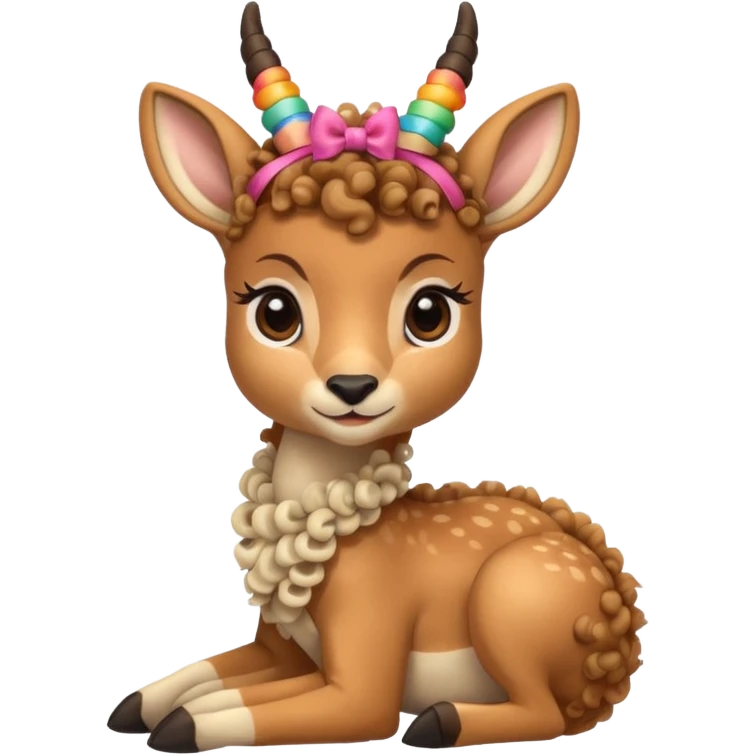 cute gazzelle with curly fur, sitting down, wearing a bow on its head. emoji