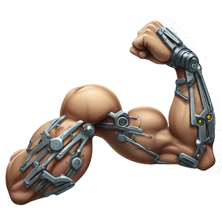 Flexing cyborg bicep and forearm with circuits and shocks emoji