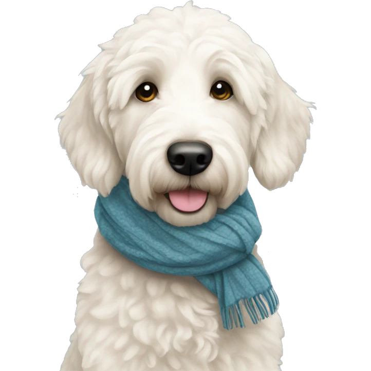 White Goldendoodle with scarf  emoji