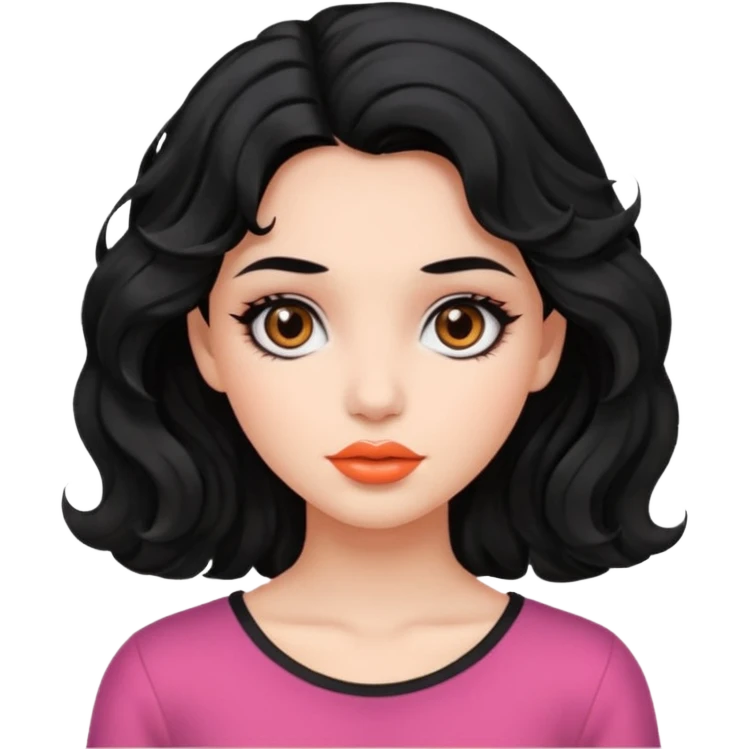 دختری با موهای مشکی مواج و چشم های مشکی و لب های هلویی emoji