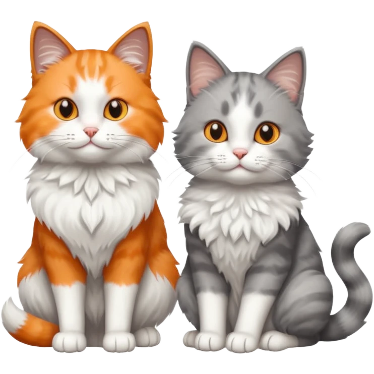 a realistic looking very fluffy grey and white cat with grey legs and white paws, sitting next to another cat emoji
