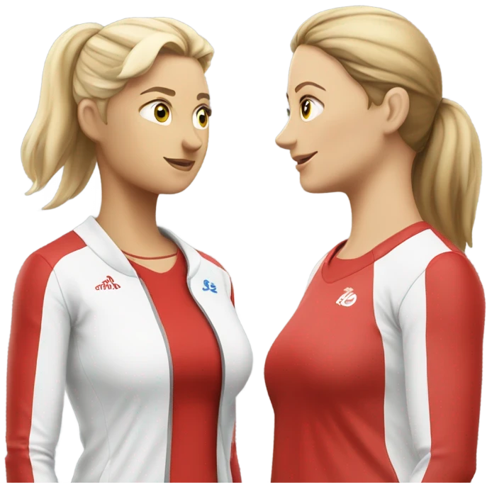 2 white woman in sportswear talking, one is red color emoji