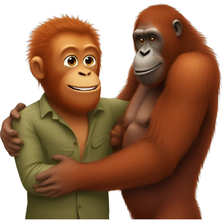 Orangutan hugging a human ginger man  emoji