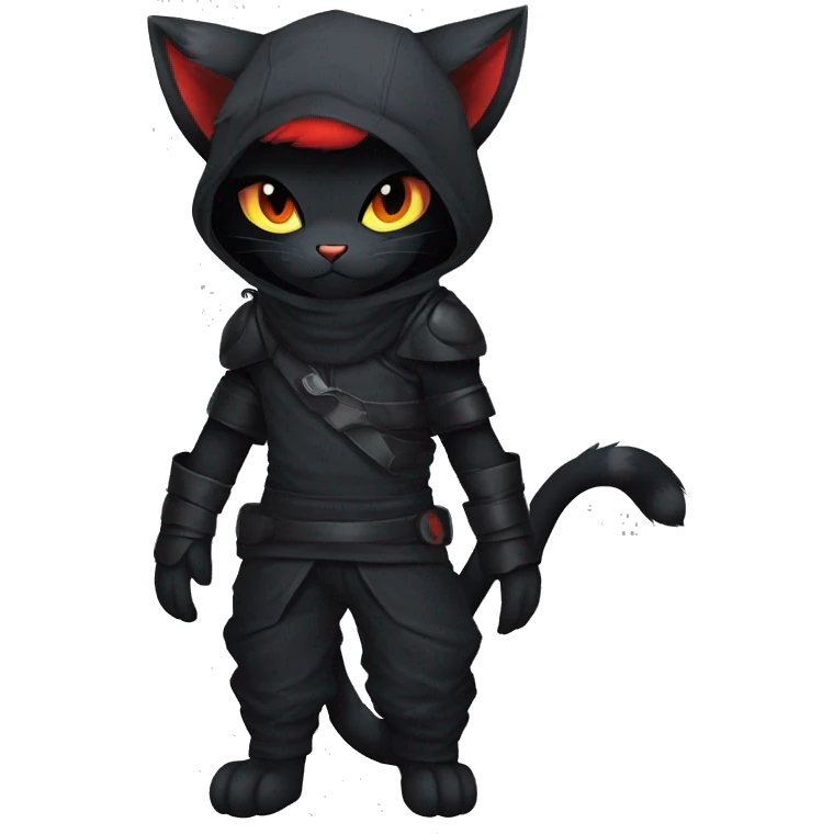 Edgy Shy Anthro Ninja boyish cool pretty dark black Litten-Pokémon-cat-fursona-animal techwear emoji