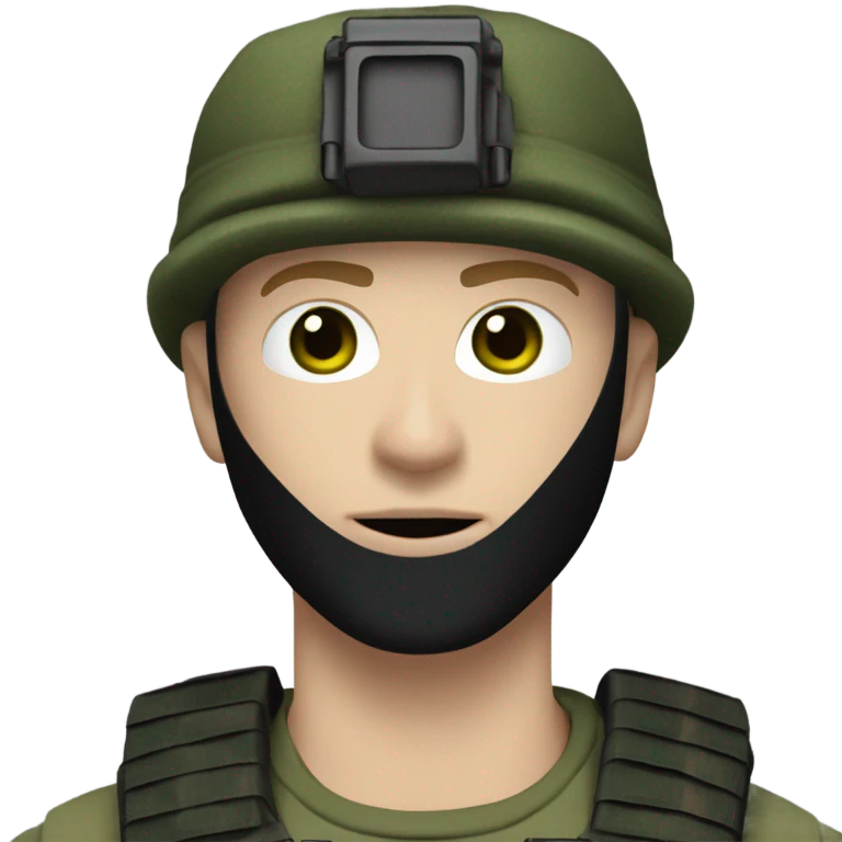 white male, pale skin, call of duty black mask, green camo tactical gear, combat boots, black beanie, hazel eyes emoji