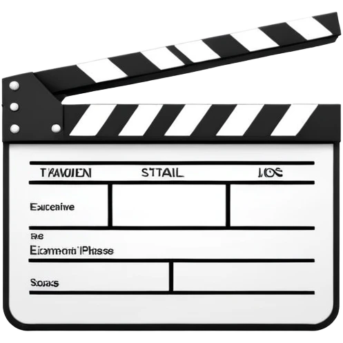 Super minimalist movie clapperboard in black and white, extremely simple geometric shapes, iOS emoji style with absolute minimal details emoji