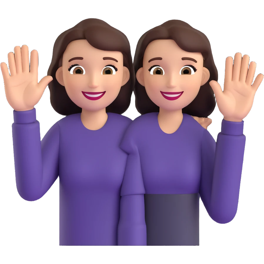woman waving hello, open hand, smiling emoji