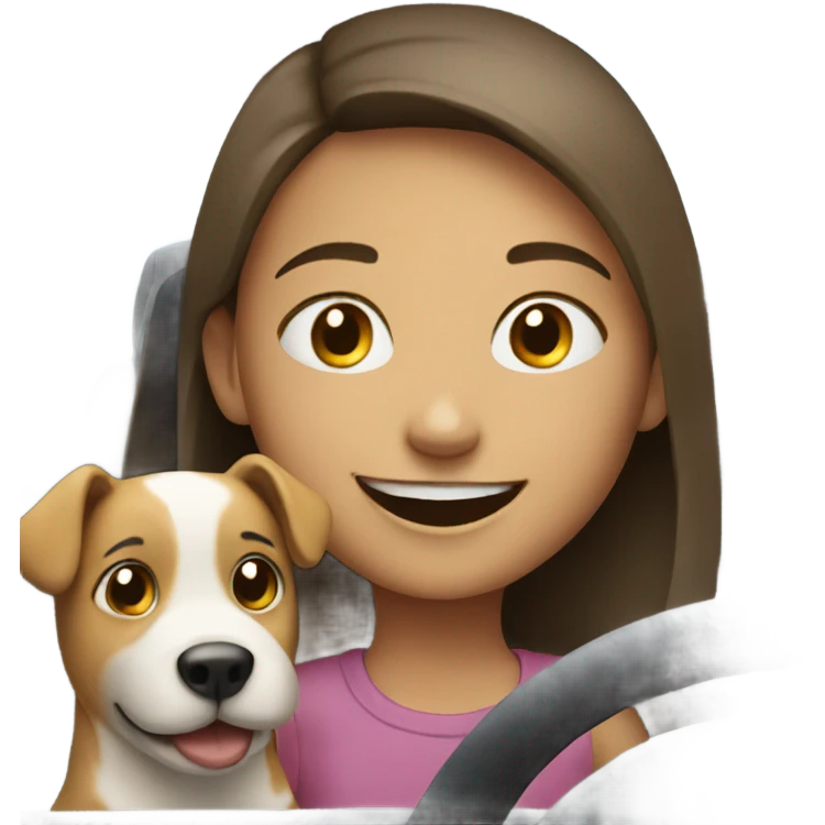 smiling girl in car with dog emoji
