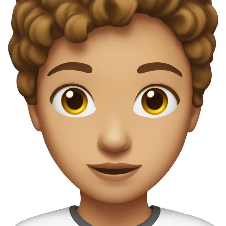 young woman with brown hair wearing a t-shirt. Show from the shoulders up emoji