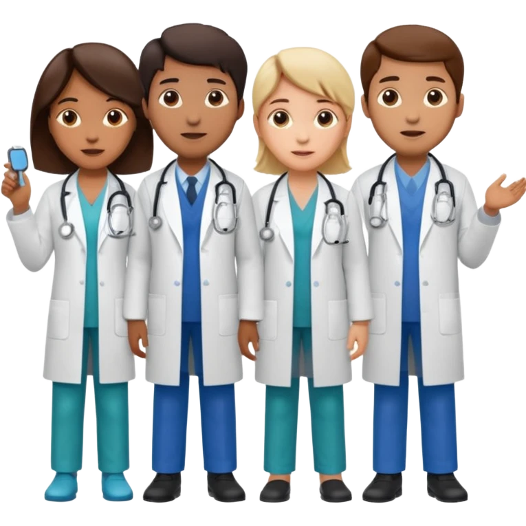 Create four doctors standing together as a group. emoji